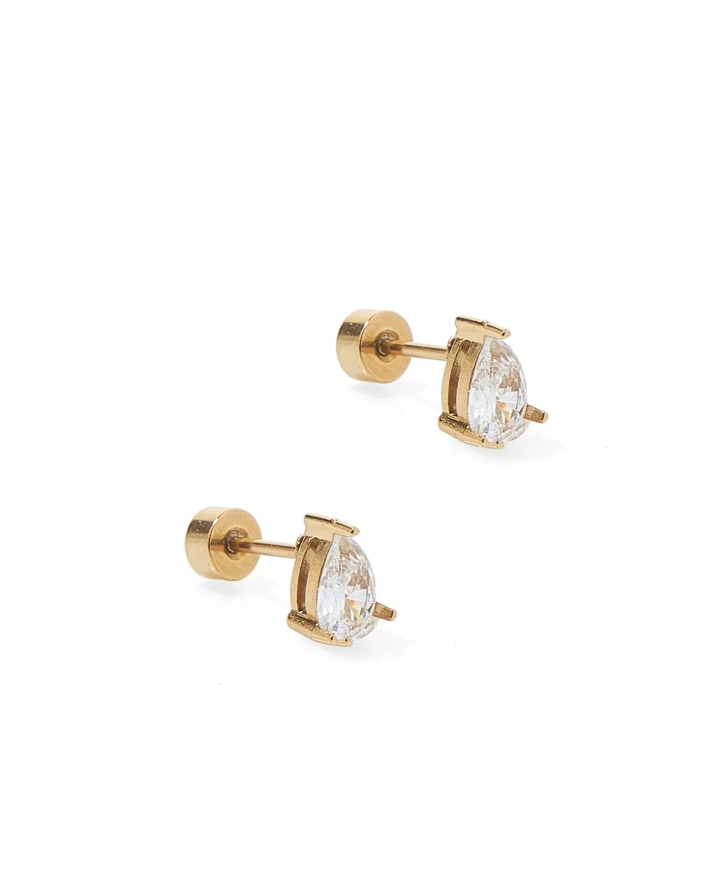 Screw Back Stud Earrings -Paige Pear Gold
