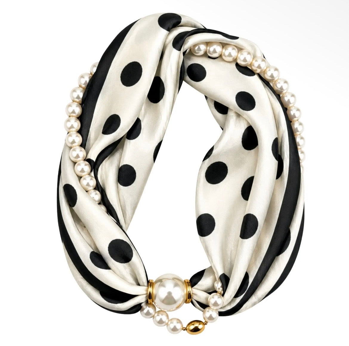 Magnetic Scarf and Pearl Polka Dot Necklace