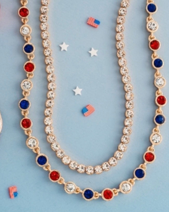Red White and Blue Crystal Necklace