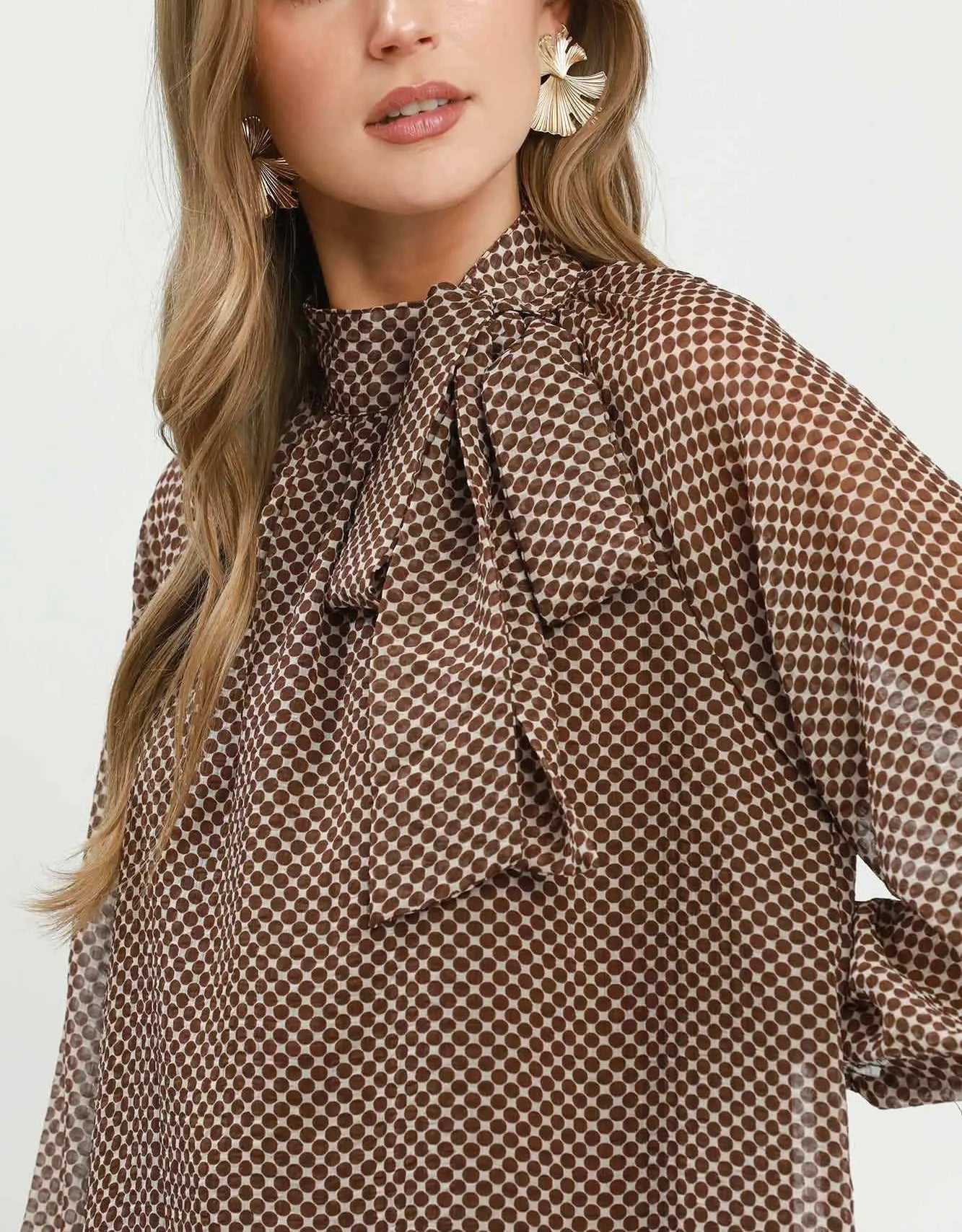 Avery Brown Polka Dot Long Sleeve Blouse 2 Colors
