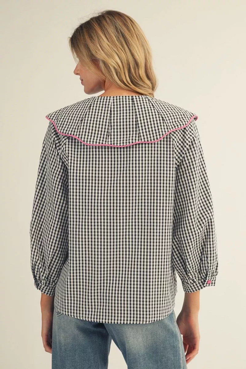 Taking My Time Black Gingham Top