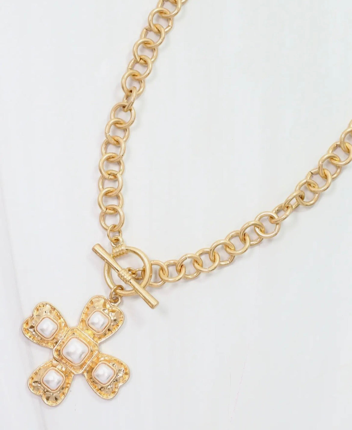 Palazzo Pearl and Gold Cross Necklace