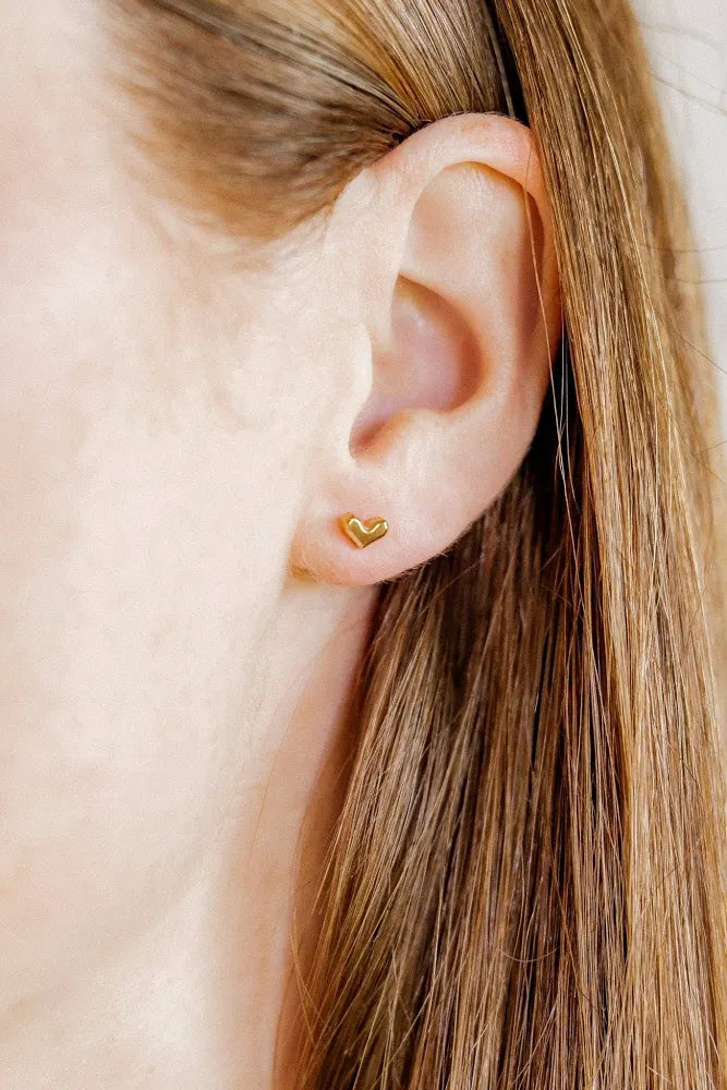 Fable Heart Gold Screw Back Stud Earrings
