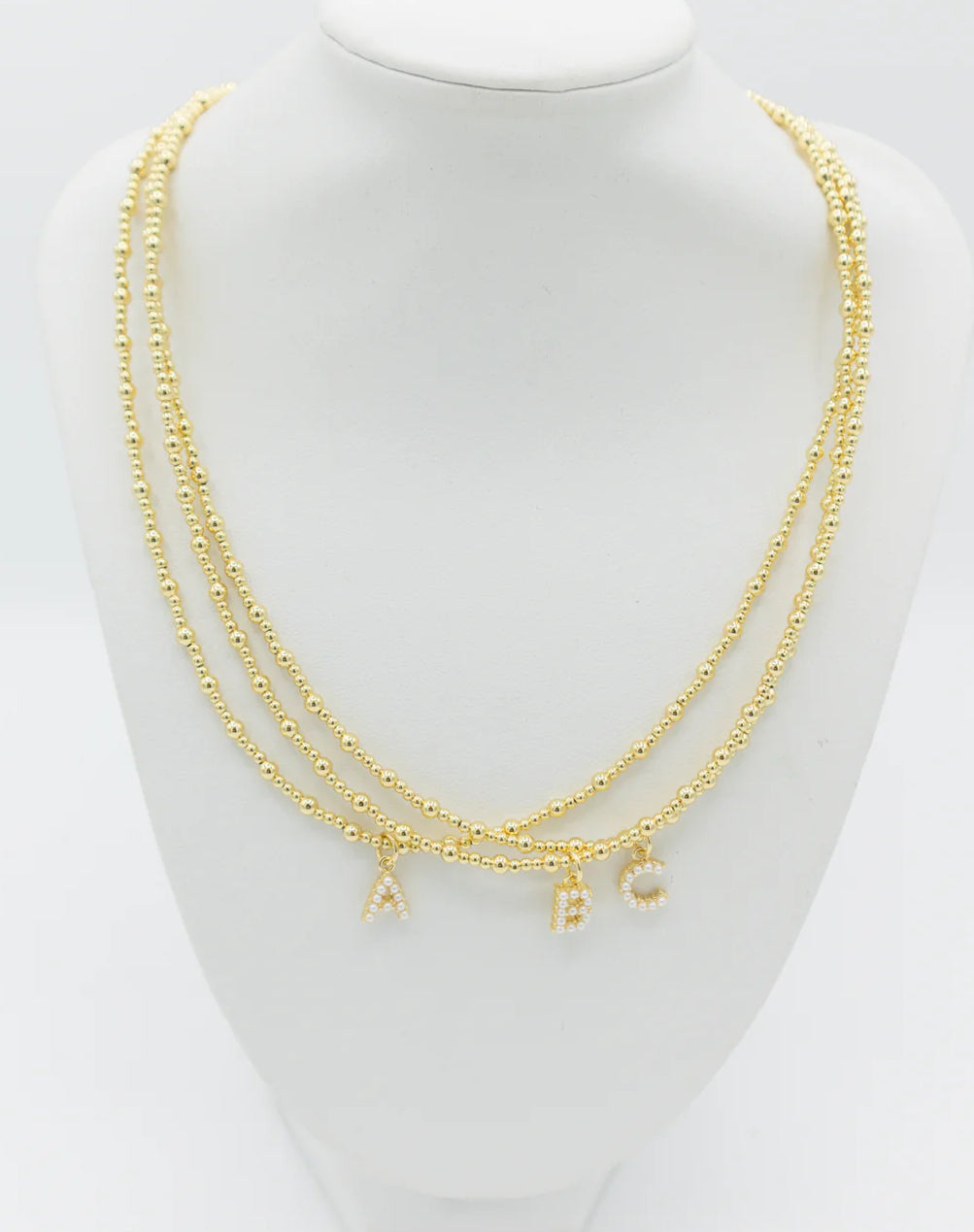 Gold Beaded Small Pearl Letter Necklace