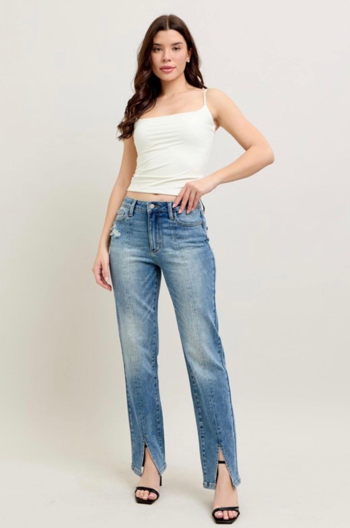 Judy Blue High Rise Vintage Wash Front Seam And Slit Straight