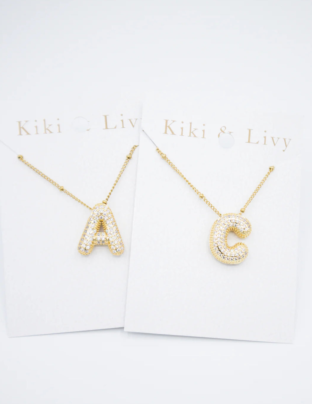 Gold Balloon Rhinestone Initial Necklaces- 15 Letters