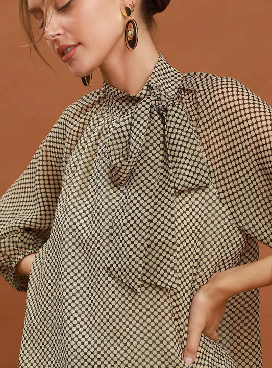 Avery Brown Polka Dot Long Sleeve Blouse 2 Colors
