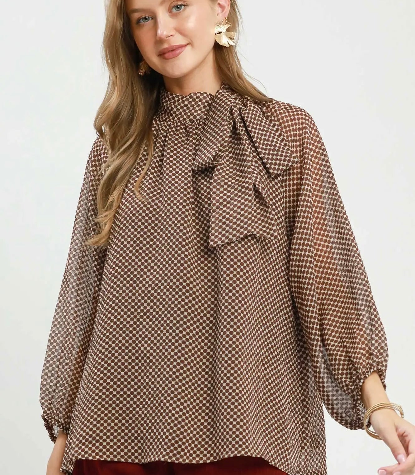 Avery Brown Polka Dot Long Sleeve Blouse 2 Colors
