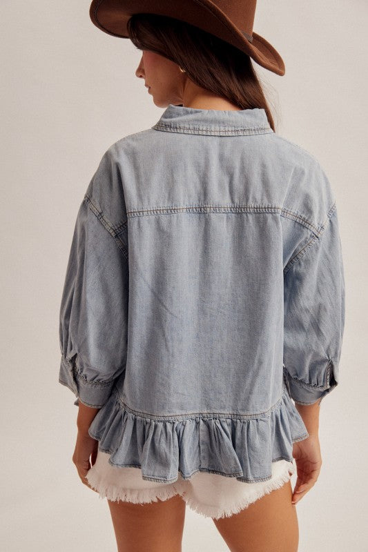 Frill Bottom Denim Shirt