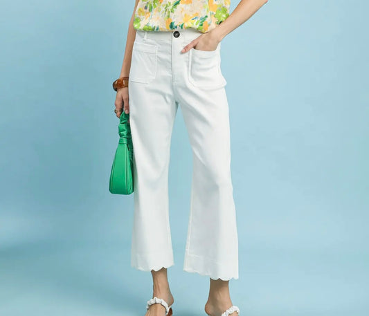 White Scalloped Edge Pants