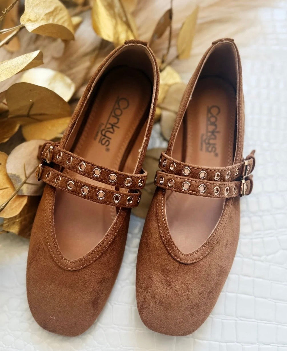 Corky’s All Eyes On Me Camel Faux Suede Flat