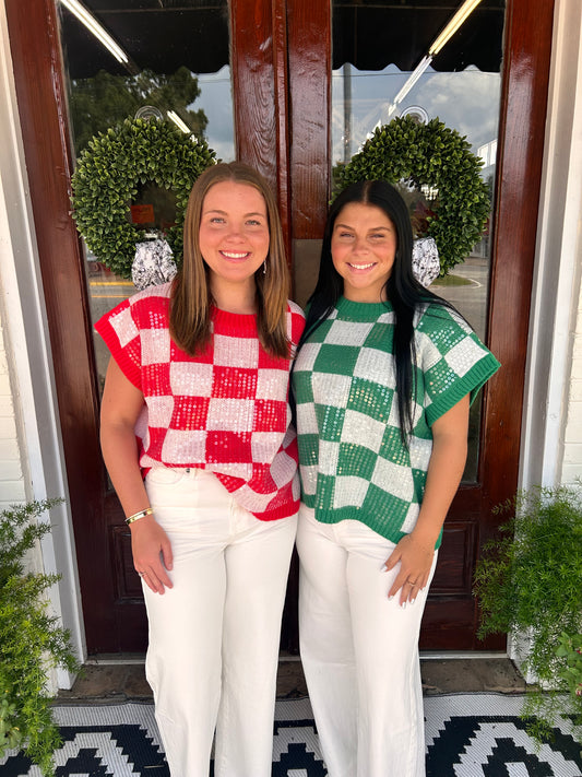 Checkered Sequin Top- 2 Colors