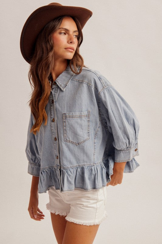 Frill Bottom Denim Shirt