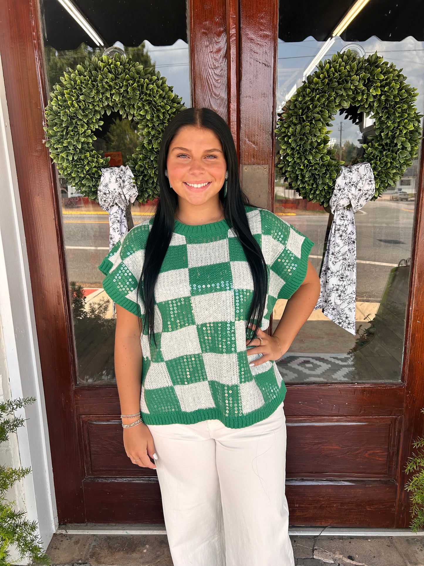 Checkered Sequin Top- 2 Colors