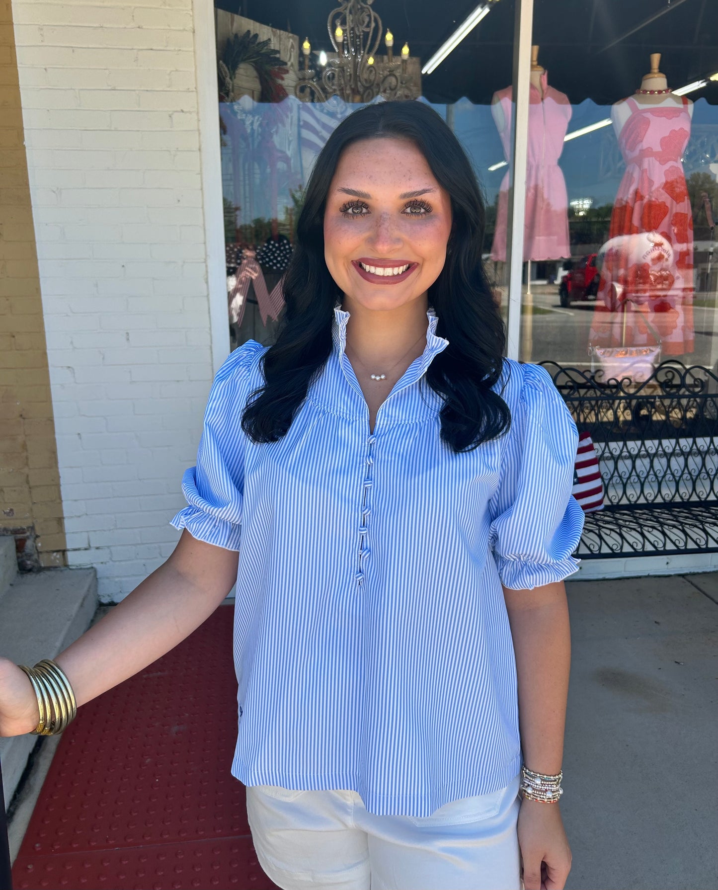 Sophia Blue Pin Stripe Top