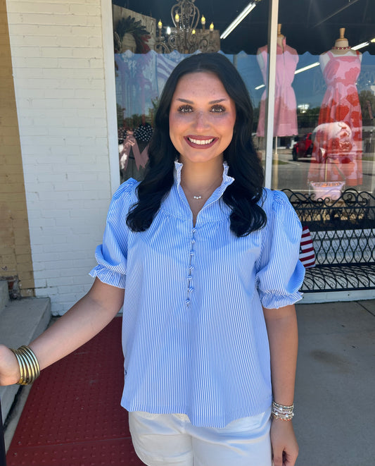 Sophia Blue Pin Stripe Top