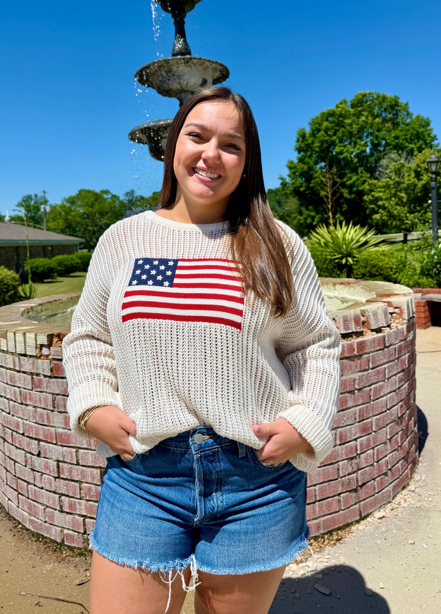 Simply Southern Flag Fishnet Sweater