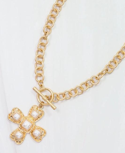 Palazzo Pearl and Gold Cross Necklace