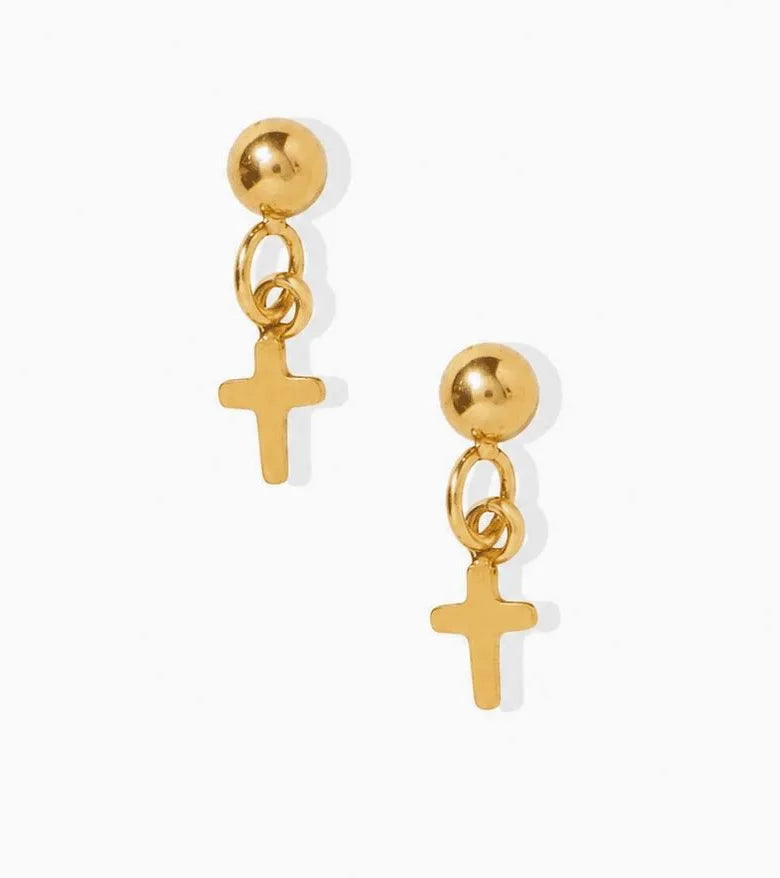 Millie Cross  Gold Screw Back Stud Earrings