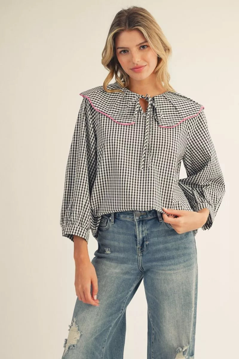 Taking My Time Black Gingham Top