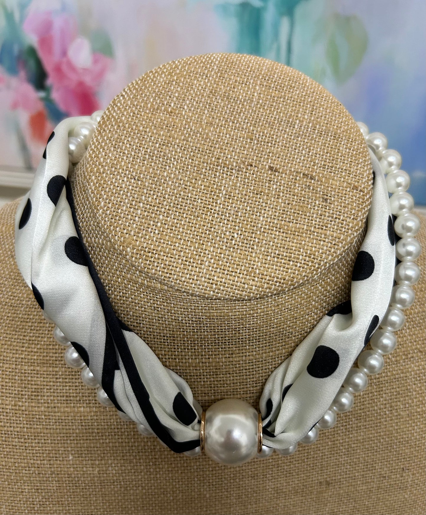 Magnetic Scarf and Pearl Polka Dot Necklace