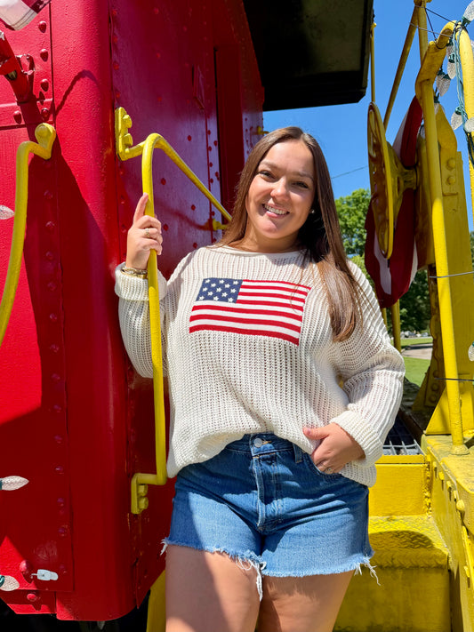 Simply Southern Flag Fishnet Sweater
