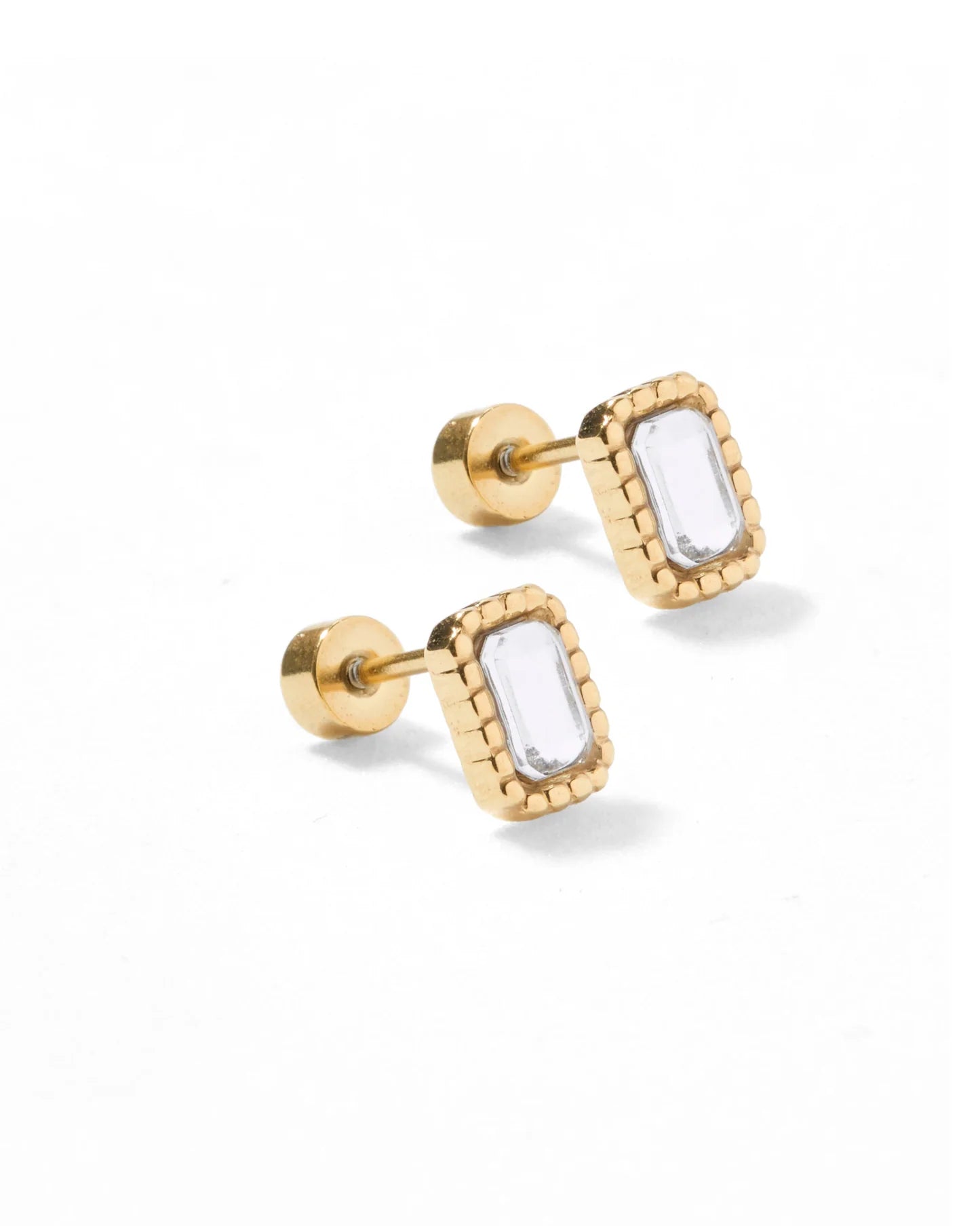 Screw Back Stud Earrings-Madison Gold Clear
