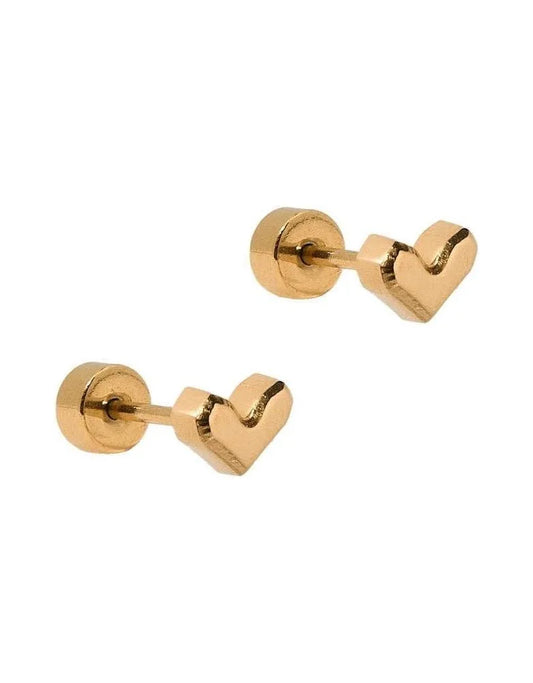 Fable Heart Gold Screw Back Stud Earrings