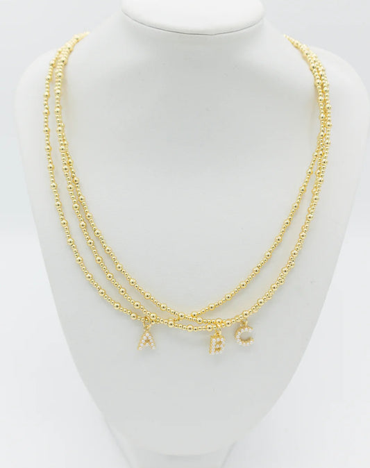 Gold Beaded Small Pearl Letter Necklace