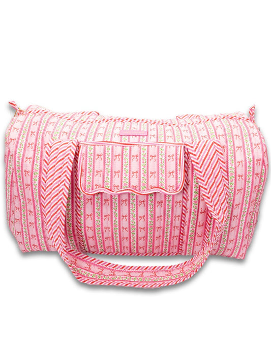 Pink And White Stripe Bow Duffle Bag