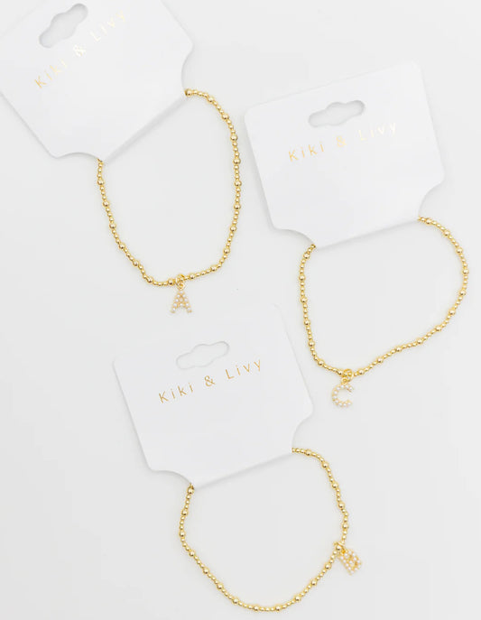 Gold Bead Small Pearl Letter Bracelet