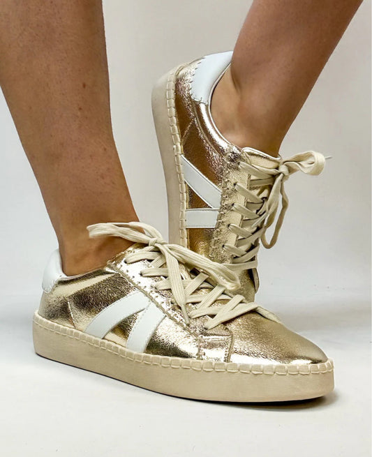 Friend Zone Gold Crinkle Metallic Tennis Shoe