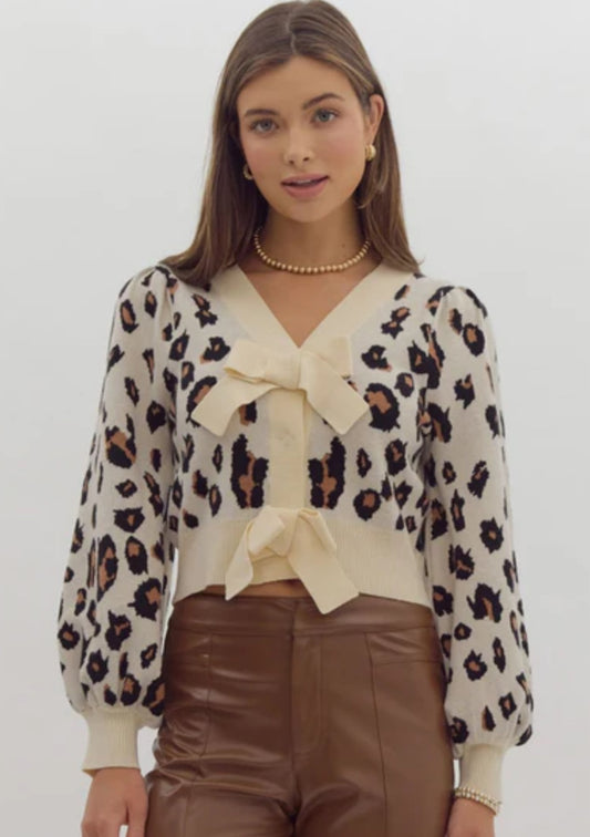 Leopard Bow Cardigan/Top