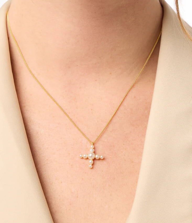 Gumdrop Cross Delicate Necklace Pearl