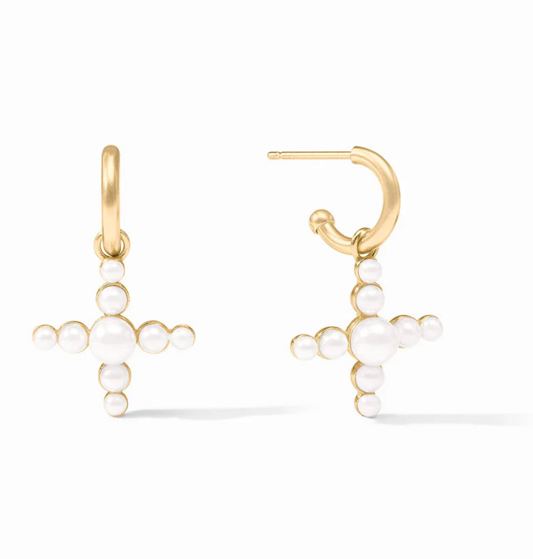 Gumdrop Cross Hoop & Charm Earring Pearl