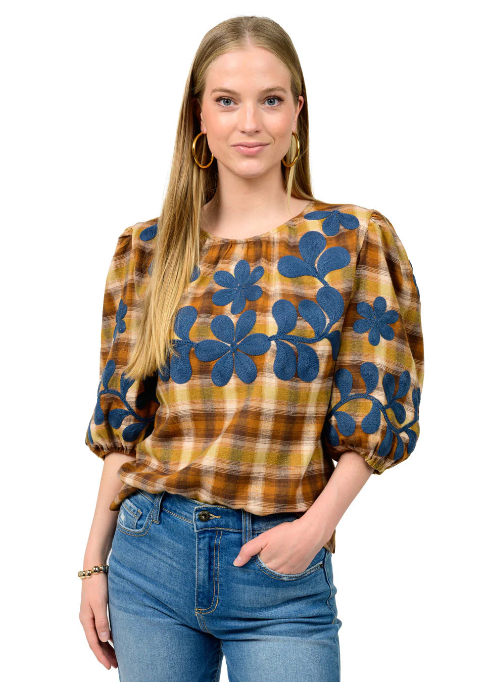 Plaid Embroidered Ivy Jane Top