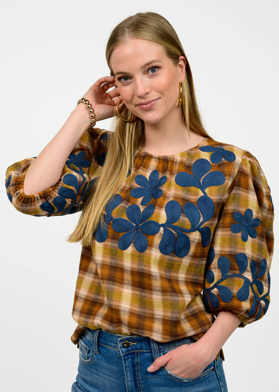 Plaid Embroidered Ivy Jane Top