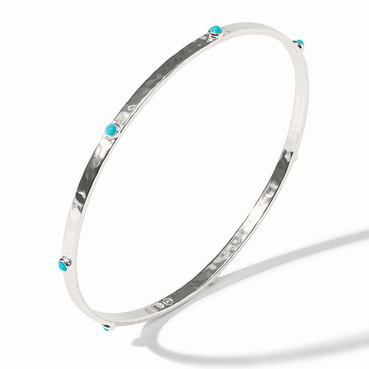 Silver Crescent Stone Turquoise Blue