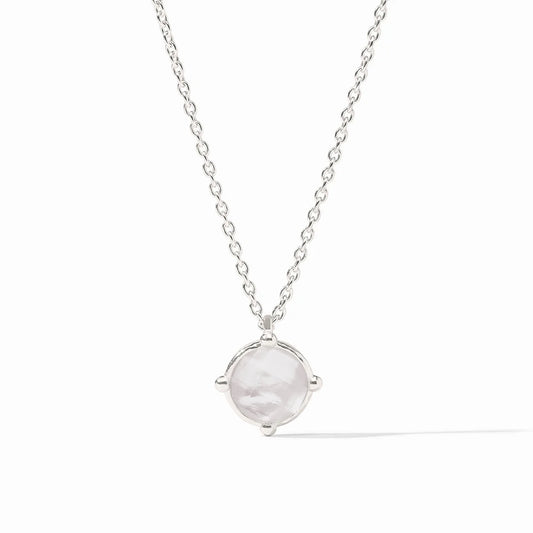 Silver Honeybee Solitaire Necklace- Iridescent Clear Crystal