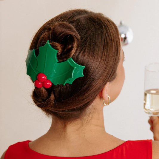 Holly Leaves Flat Clip Teleties